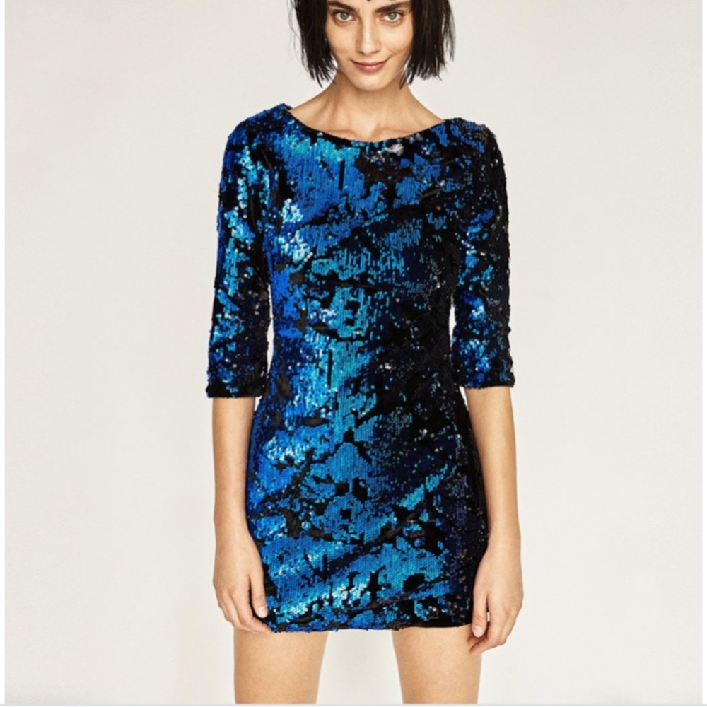 Zara Basic Collection Blue / Black Sequin Dress